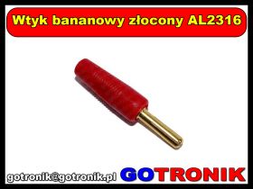 Wtyk bananowy złocony AL2316 czerwony