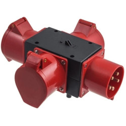 Rozgałęźnik siłowy na 3 gniazda 5p 32A 400V / wtyk 5p 32A czarno-czerwony IP44