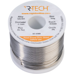 R-TECH 856989 SAC305 Solder 3% M1 Flux 0.5-2% Halide 0.7mm 500g Reel