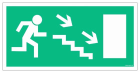 ZNAK - AC017 Wyjście ewakuacyjne w prawo schodami w dół 30 x 15 cm TS - Płyta TD foto.