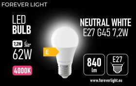 Żarówka LED E27 G45 7.2W 840lm 4000K klasa E Forever Light