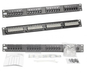Patch panel RACK 19 kat.6 24p UTP 1U czarny