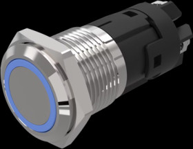 Vandal-proof pushbutton, silver, illuminated  (blue), mounting Ø 16 mm, IP65/IP67, 82-4552.1123