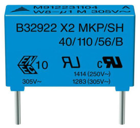 Kondensator polipropylenowy PP 330nF 305 V ac, 630 V dc EPCOS rozstaw: 15mm THT ±10