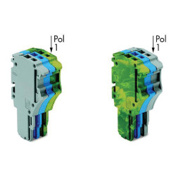 WAGO 2020-103/000-038 3-way 1-cond F Plug w Gnd Base Grey Blue Grn-ylw