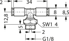 Swivel screw connection, L 34 mm, for 4 x 1 and 4 x 0.65 tubing, 52.055