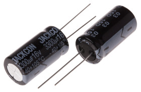 Kondensator 3300μF 16V dc Radialny, Otwór przelotowy RS PRO roztaw: 5mm 13 (Dia.) x 26mm