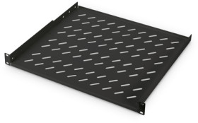 Shelf, fixed installation, 15 kg, steel, (W x H x D) 482 x 44 x 399 mm, 1 U, black, for 483 mm profile rails, DN-19 TRAY-1-400-S