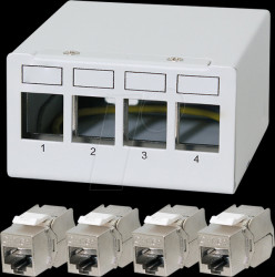 NK4090 Keystone patch panel, 4-port with 4x Cat.6a Keystone modules