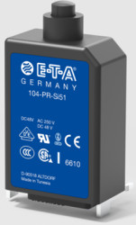 Circuit breaker, thermal, 1 pole, 1 A, 48 V (DC), 240 V (AC), solder connection, PCB mounting, IP40, 104-PR-1A