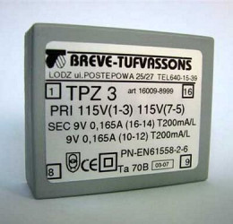 Transformator TPZ 3/D 115/9-9V