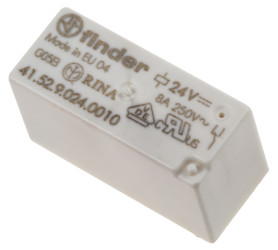 Przekaźnik 24V dc DPDT Finder 650mW, montaż PCB 1440Ω Otwór przezierny