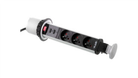 Biurkowy Przedłużacz Wpuszczany Fi 60Mm Srebrny 3X Gniazdo Z Uziemieniem...