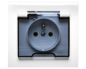 KIER Gniazdo bryzgoszczelne z/u IP44 klapka przezroczysta białe GPH-1WZ/00/d