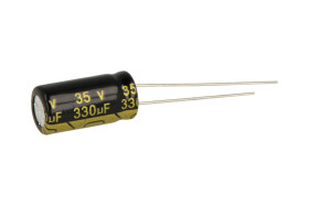 Kondensator; elektrolityczny; 330uF; 35V; TS14; TS14 330uF 35V +/-20% 8*16mm; fi 8x16mm; 3,5mm; przewlekany (THT); luzem; Suntan