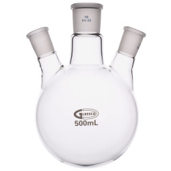 Glassco Round Bottom Flask Three Necks 500ml Centre Neck 24/29 Angled 19/26