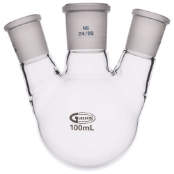 Glassco Round Bottom Flask Three Necks 100ml Centre Neck 24/29 Angled 19/26