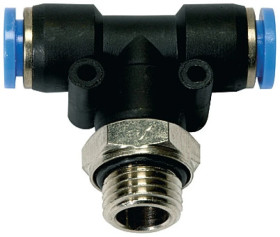 Trójnik pneumatyczny wtykowy typu T G 1/2 GZ do węża fi 10 mm, tworzywo sztuczne