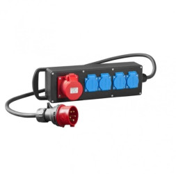 RS-P przedłużacz siłowy gumowany 4x2P+Z 3P+N+Z 32A, z przewodem i wtyką 5P/32A czarny 7002-10