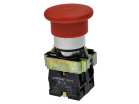 Przełącznik; bezpieczeństwa; przyciskowy; HBY5-11MT; ON-OFF+OFF-ON; grzybkowy; metalowy; push-pull; 2 tory; czerwony; bez podświ