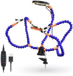 Elastyczny uchwyt 5 ramienny z lupą i lampą LED montaż do blatu