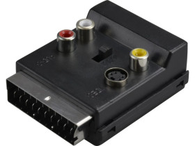 Przejście Adapter EURO SCART (wtyk 21-pin) / 3x RCA Cinch (gniazdo) + S-Video (gniazdo) + EURO SCART (gniazdo 21-pin)