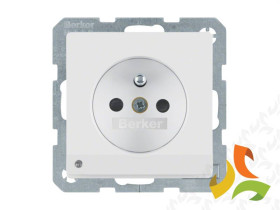 BERKER Q.1/Q.3/Q.7 Gniazdo pojedyncze z uziemieniem z przesłonami i podświetleniem orientacyjnym LED biały aksamit 6765106089 HA