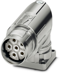 Surface mount socket, M23, 6 pole, crimp connection, standard/ONECLICK quick locking system, angled, 1628491