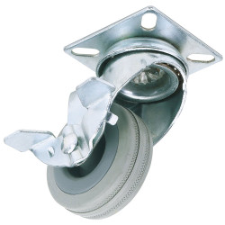 Draper 65469 50mm Dia. Swivel Plate Fixing Rubber Castor with Brake - S.w.l 50kg