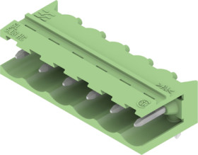 Pin header, 6 pole, pitch 5.08 mm, angled, green, 1401670000