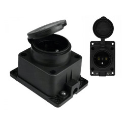 Gniazdo sieciowe 230V zewnętrzne IP44 Uziemienie, klapka, 16A/230V, Czarn