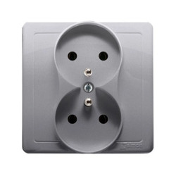 Simon Basic Gniazdo podwójne z/u kompletne stal inox BMGZ2/21