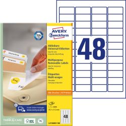 Avery-Zweckform L4736REV-100 Etykieta uniwersalna 45.7 x 21.2 mm Papier biały 4800 szt. Z możliwością usunięcia Drukarka