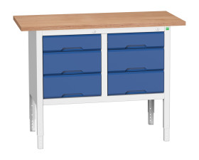 Stół warsztatowy szer. 1250mm Nie Ławka do przechowywania Stal dł. 600mm wys. 830 → 930mm