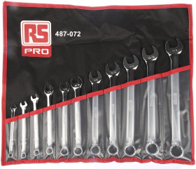 Zestaw narzędzi nastawnych Zestaw kluczy oczkowych RS PRO 1/4 → 7/8 cala 11 szt. Stal chromowo-wanadowa
