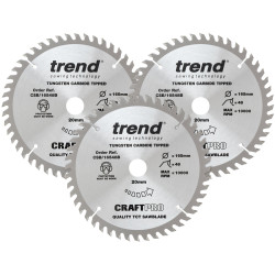 Trend CSB/165/3PK/A CraftPro Plunge Saw Blade 165 x 20mm x 48T (Pack 3)