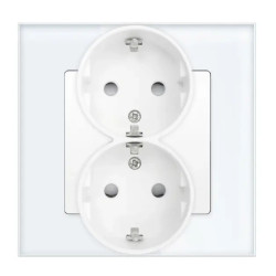 Gniazdo elektryczne podwójne Schuko - szklana ramka - białe - Tawoia Glass