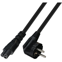 Power cord, UltraFlex, Europe, plug type E + F, angled on C5 socket, straight, H05VV-F3G0.75 mm², black, 0.5 m, 7135-0,5M-UF