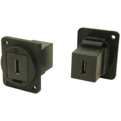 Cliff CP30201X USB-C Female - Female feedthrough connector, black, plain holes