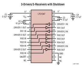 5V Low Power RS232 3-Driver/5-Receiver Transceiver with 5 Receivers Active in Shutdown