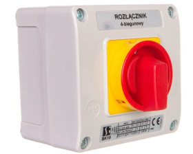Łącznik krzywkowy 10A rozłącznik 0-1 4P w obudowie OB11 z czołem zamykanym żółto/czerwonym SK10-2.8210\OB11ZC
