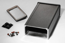 Aluminum RF enclosure, (L x W x H) 160 x 84 x 44 mm, black, IP54, 1457K1602EBK