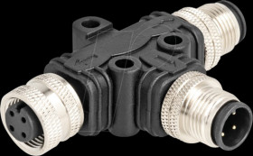 60580 M12 T-splitter, A-coded, 4 pin, 1x plug &gt; 1x male / 1x female