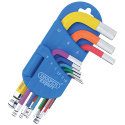 Draper Expert 04912 M. Short Arm Ball End Hex Key Set C/Coded 9Pc