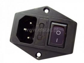 Gniazdo męskie zasil. 3PIN + bezpiecznik + przeł.