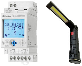 Finder 12.B2.8.230.0000+Baustrahler Przekaźnik czasowy do montażu na szynie nośnej astronomiczny, losowy, z programem ro