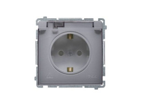 SIMON BASIC Gniazdo schuko do wersji IP44 (moduł) 16A 250V zaciski śrubowe srebrny mat klapka transparentna BMGSZ1B.01/43A KONTA