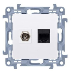 KONTAKT-SIMON 10 Gniazdo antenowe F + komputerowe RJ45 biały mat