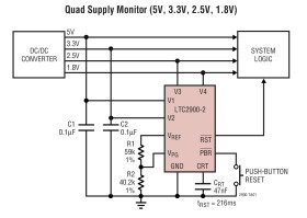 Programmable Quad Supply Monitor with Adjustable Reset Timer