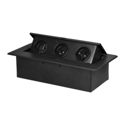 Gniazdo meblowe wpuszczane w blat z płaskim frezowanym rantem 3x2P+Z czarne OR-GM-9032/B